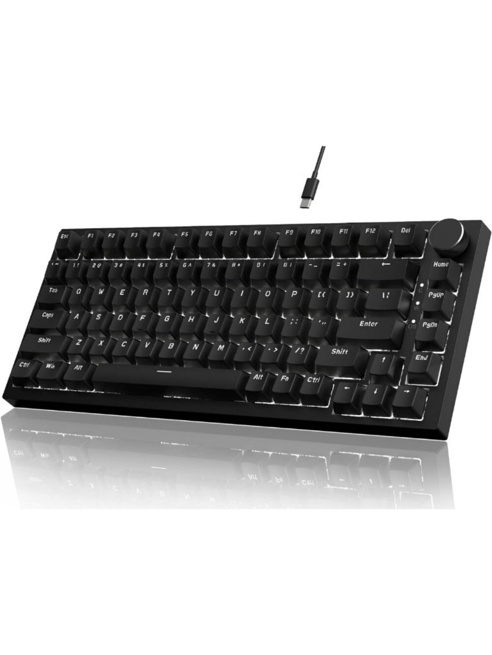 Hot Swappable 75% Mechanical Gaming Keyboard TKL - Wired, Compact Design, Black